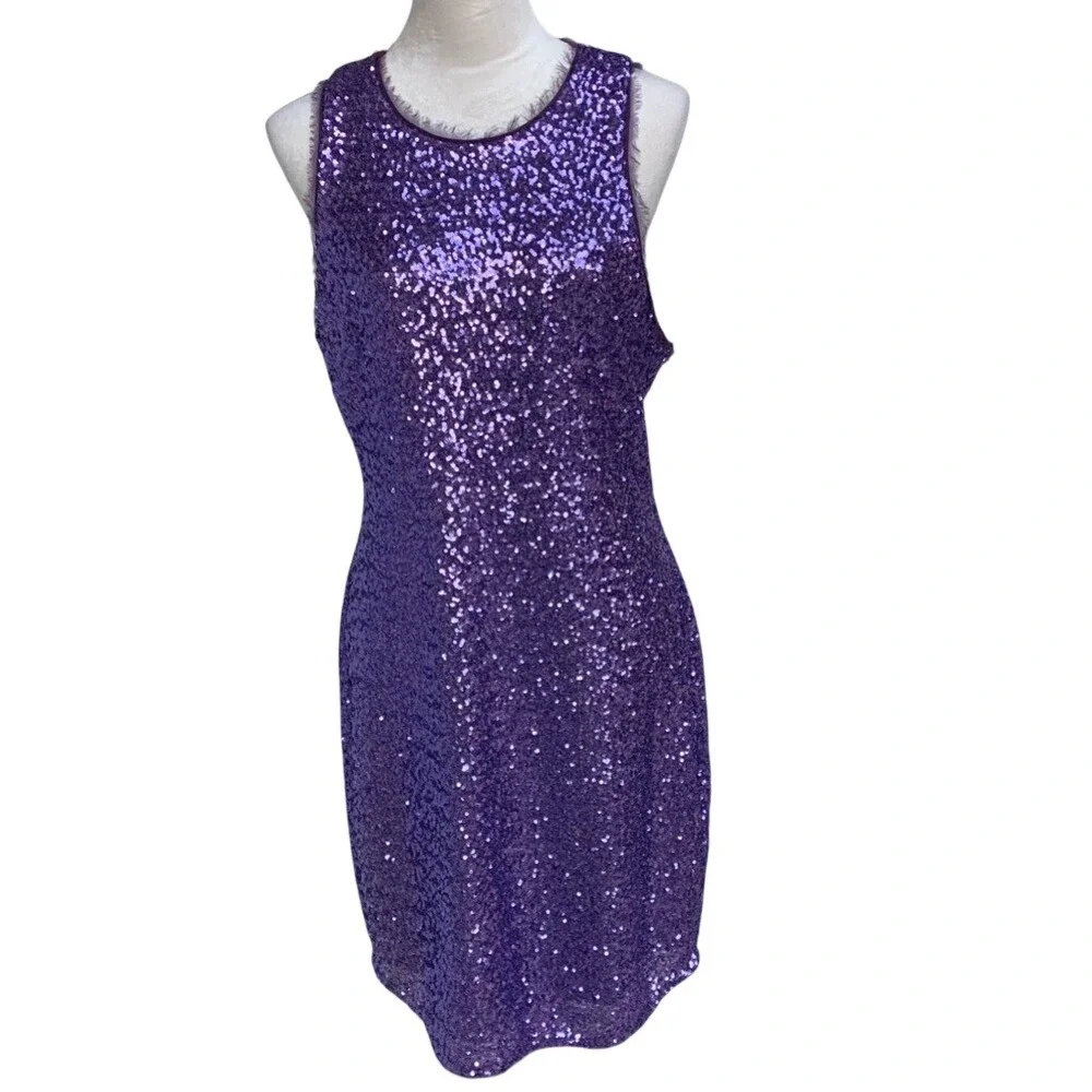 ALI RA. Amethyst/Purple Sleeveless Sequence Dress. Zipper closure.‎ Midi.